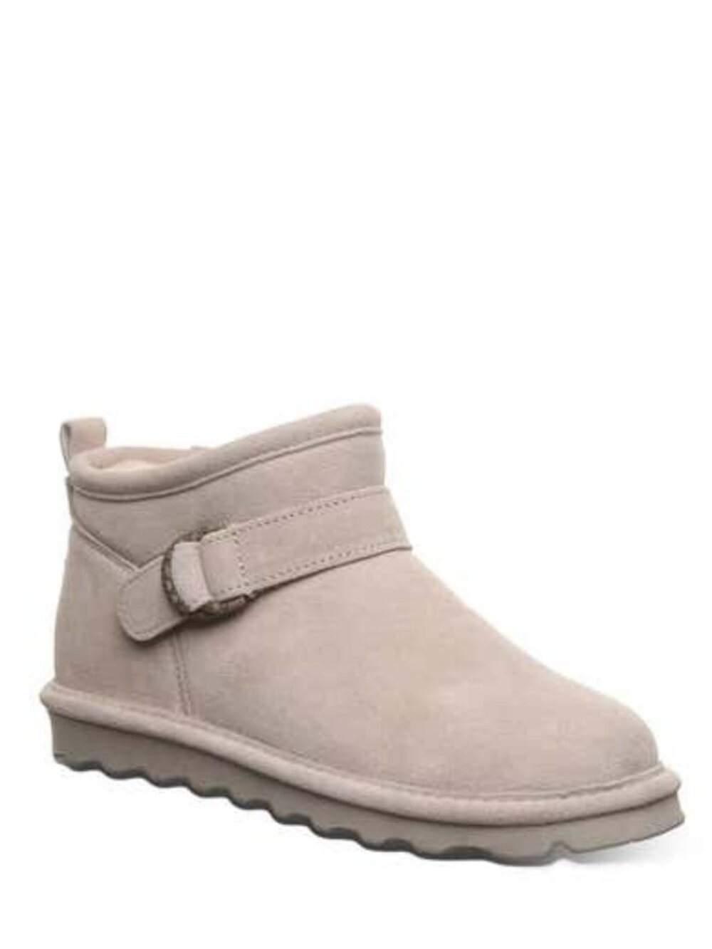 Bearpaw Petite Buckle Boots Suede Faux Fur Booties Mushroom Size 7 NEW